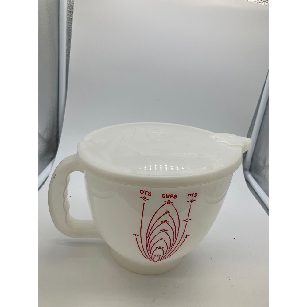 Tupperware Vintage Mix-N-Stor 8 Cup Measuring Pitcher White Red 2 Quart with Lid